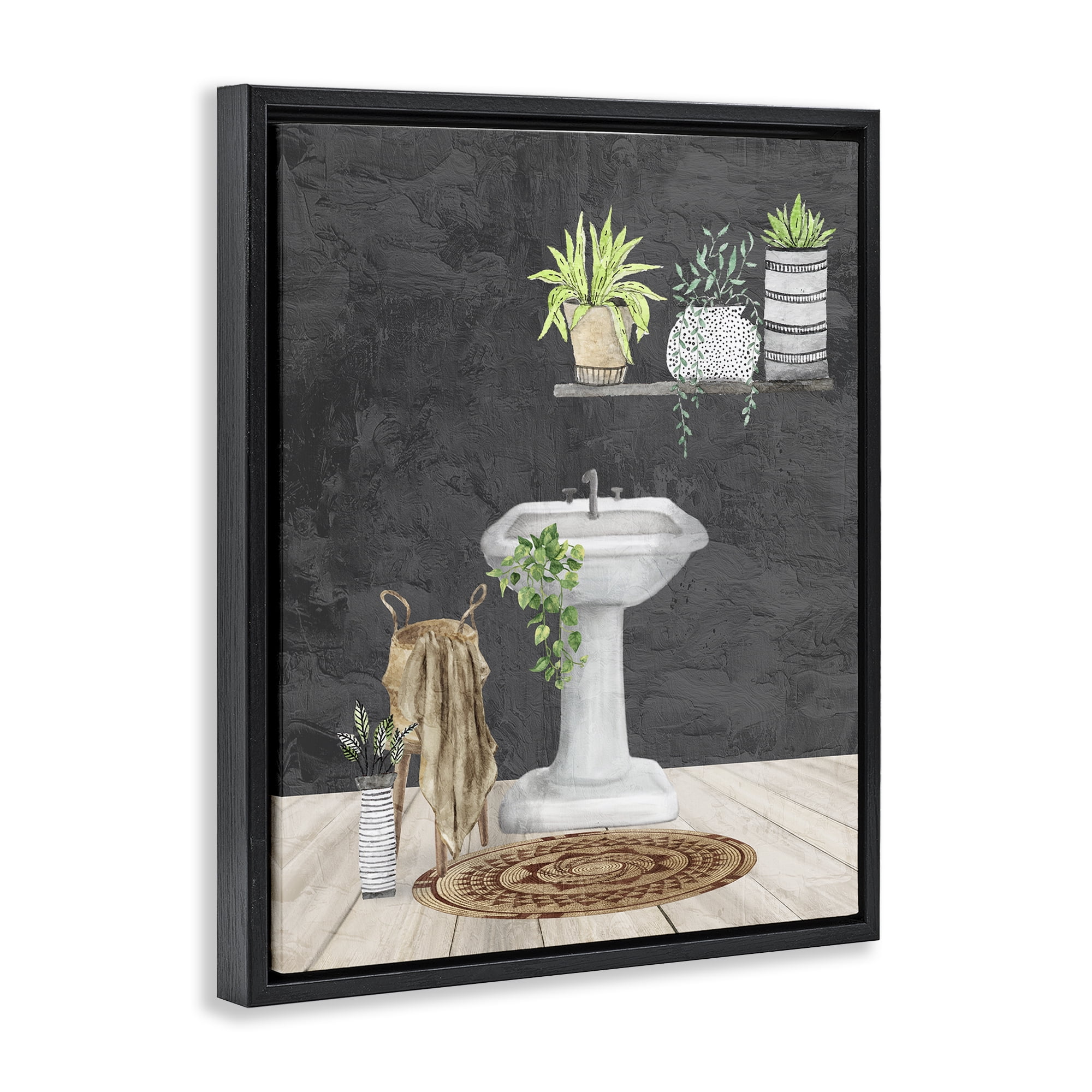 Stupell Industries Relaxing Bathroom Scene Bath & Laundry Painting Black Floater Framed Canvas Art Print Wall Art, 25 x 31