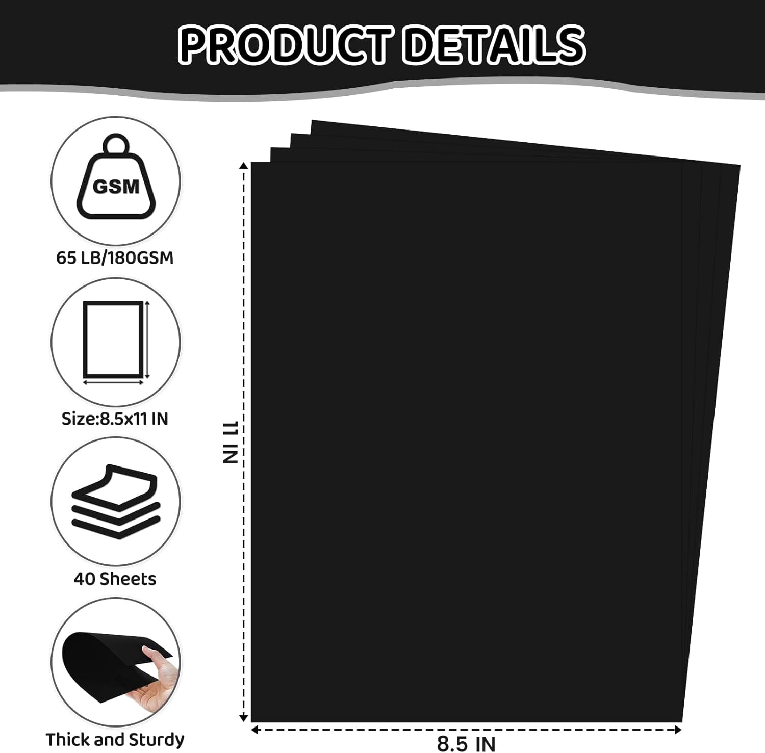 AllWays Plaza Cardstock 8.5 X 11, 40 Sheets Black Card Stock, 65lb/ 180gsm Copy Paper, Cardstock Printer Paper For Art, Painting, Invitations, DIY Cards, Craft, Construction, Office Supplies