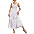 thumbnail image 5 of Lisingtool Dresses for Women 2023 Women's 2023 Casual Loose Plain Maxi Sundress Smocked Tank Dress Sleeveless Summer Beach Tiered Long Dresses Homecoming Dresses White, 5 of 8