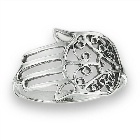 Wide Hamsa Filigree Hand of God Ring .925 Sterling Silver Band Jewelry Female Male Unisex Size 9