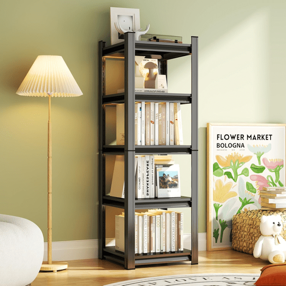 Book Shelf, 5 Tier Metal Wide Bookshelves, Heavy Duty Bookcase, Adjustable Industrial Bookshelf, Tall Book Shelf for Living Room & Bedroom and Library, Black(72" H*36" W*14" D)