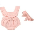 thumbnail image 2 of Baby Girls Romper Solid Color Ruffle Sleeveless Backless+Headband Outfits Clothes, 2 of 5