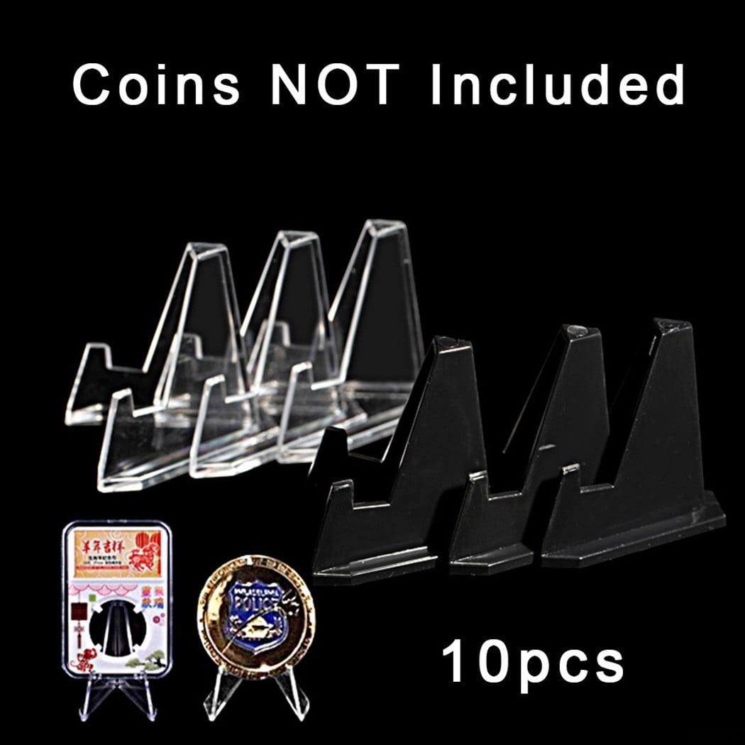 10Pcs Plastic Coin Display Stand Clear Round Square Case Capsules Holder Easel