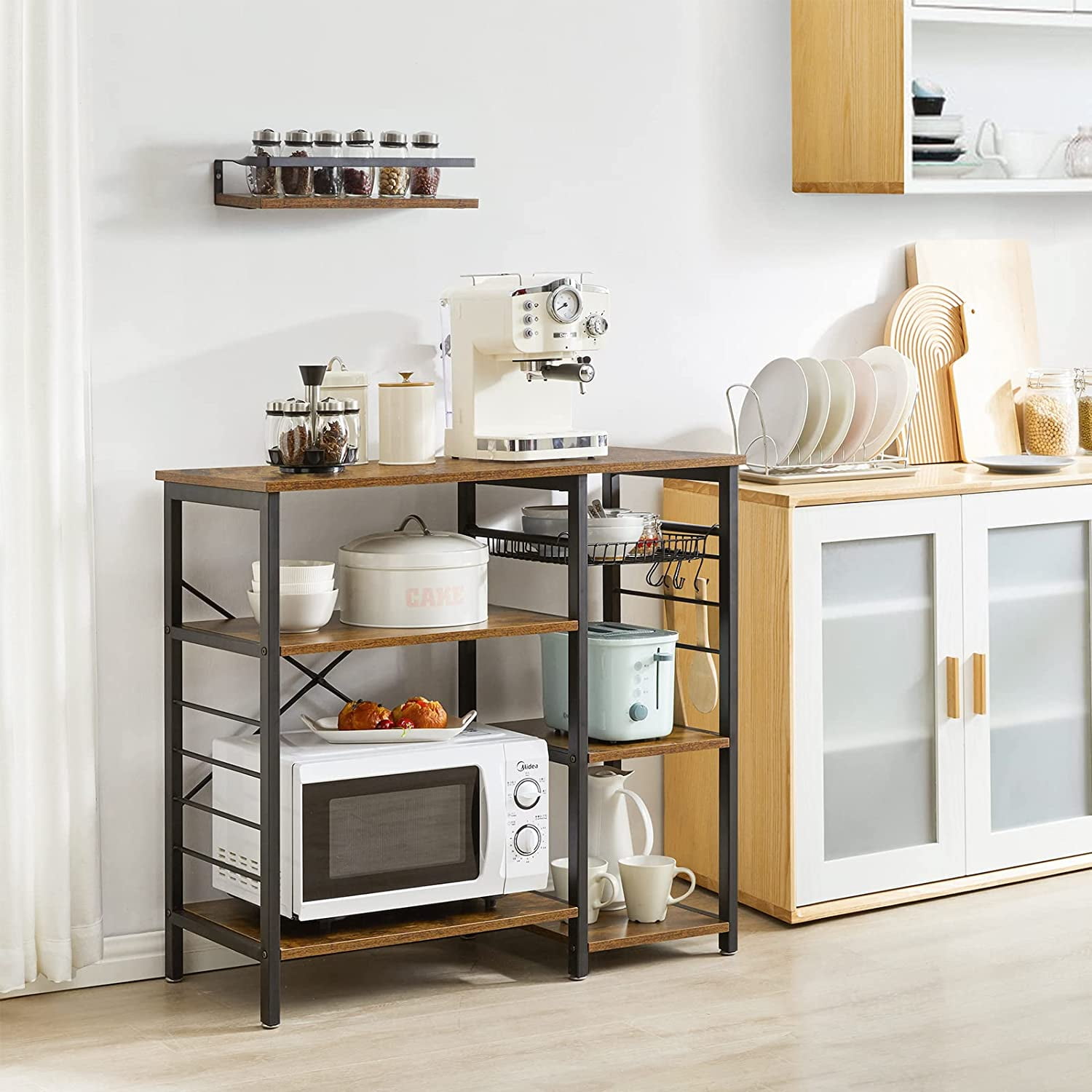 Kitchen Microwave Rolling Cart Cutting Board 2 Shelves Organizer Storage Durable 