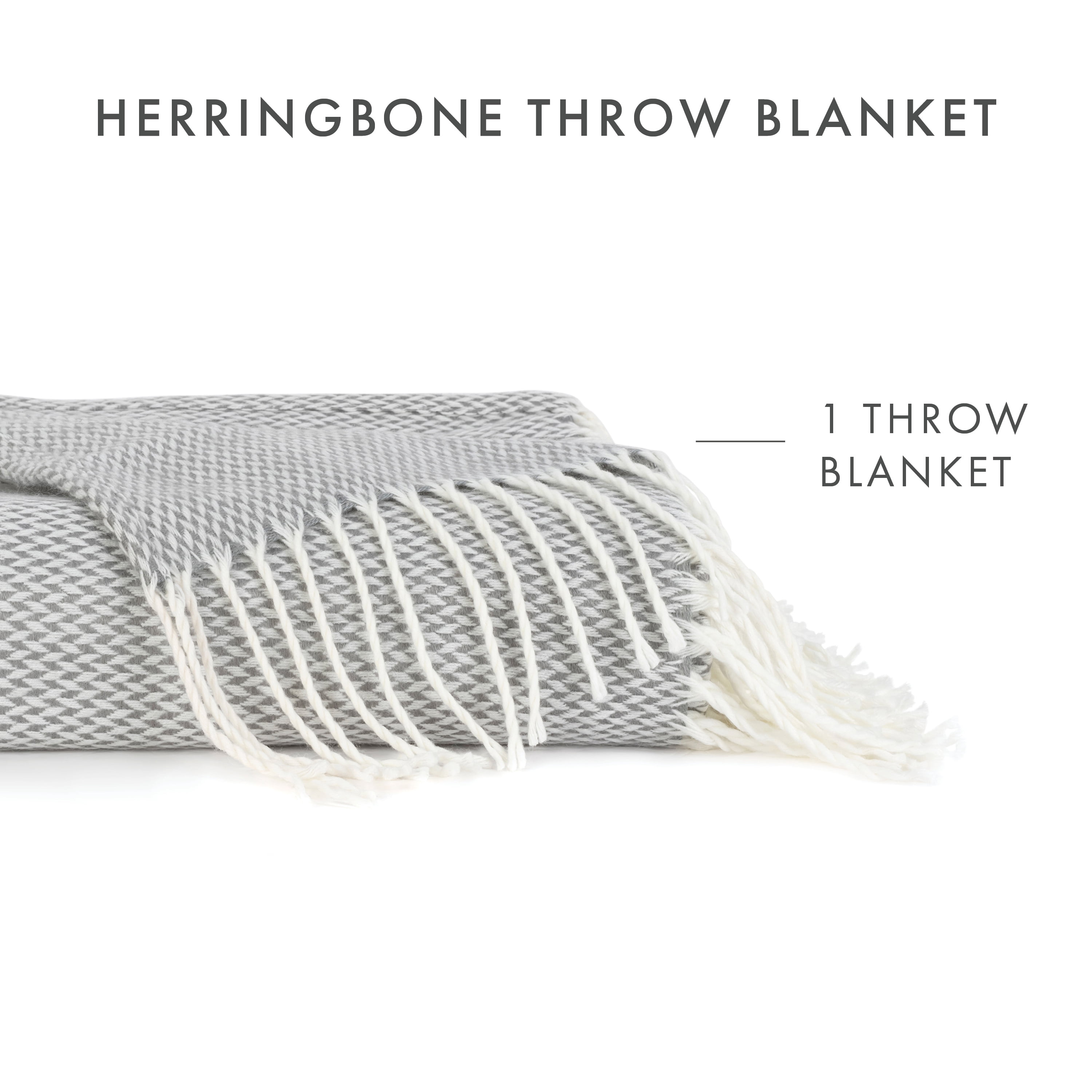 Noble Linens Gray Herringbone Throw Blanket, 50" x 60"