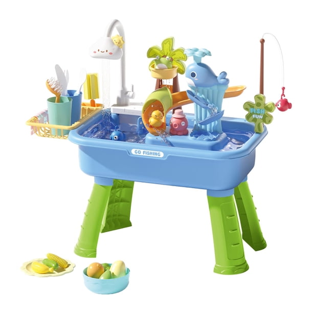 Juego de cocina infantil de 43 piezas con juguetes para simular el lavado de platos. Azul