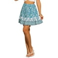 thumbnail image 4 of INSPIRE CHIC Floral Skirts for Women's Pleated Flared A-Line High Elastic Waist Casual Short Mini Boho Skirt XS Blue, 4 of 6