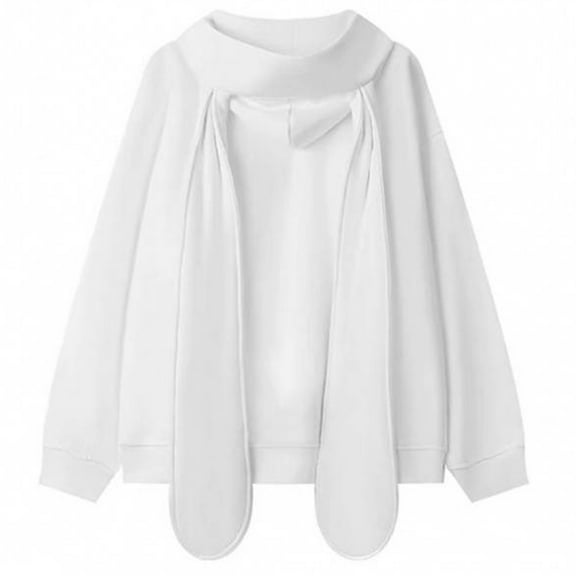 Yokua Women Cute Long Rabbit Ears Sweatshirt College Zipper Up Cropped Hoodie Jacket