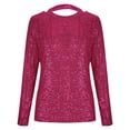 thumbnail image 5 of Feancey Deal of The Day Today Women's Sequin Dressy Tops Sparkly Glitter Long Sleeve T Shirts Cocktail Party Backless Elegant Tunics Round Neck Loose Shiny Blouse Hot Pink XL, 5 of 7