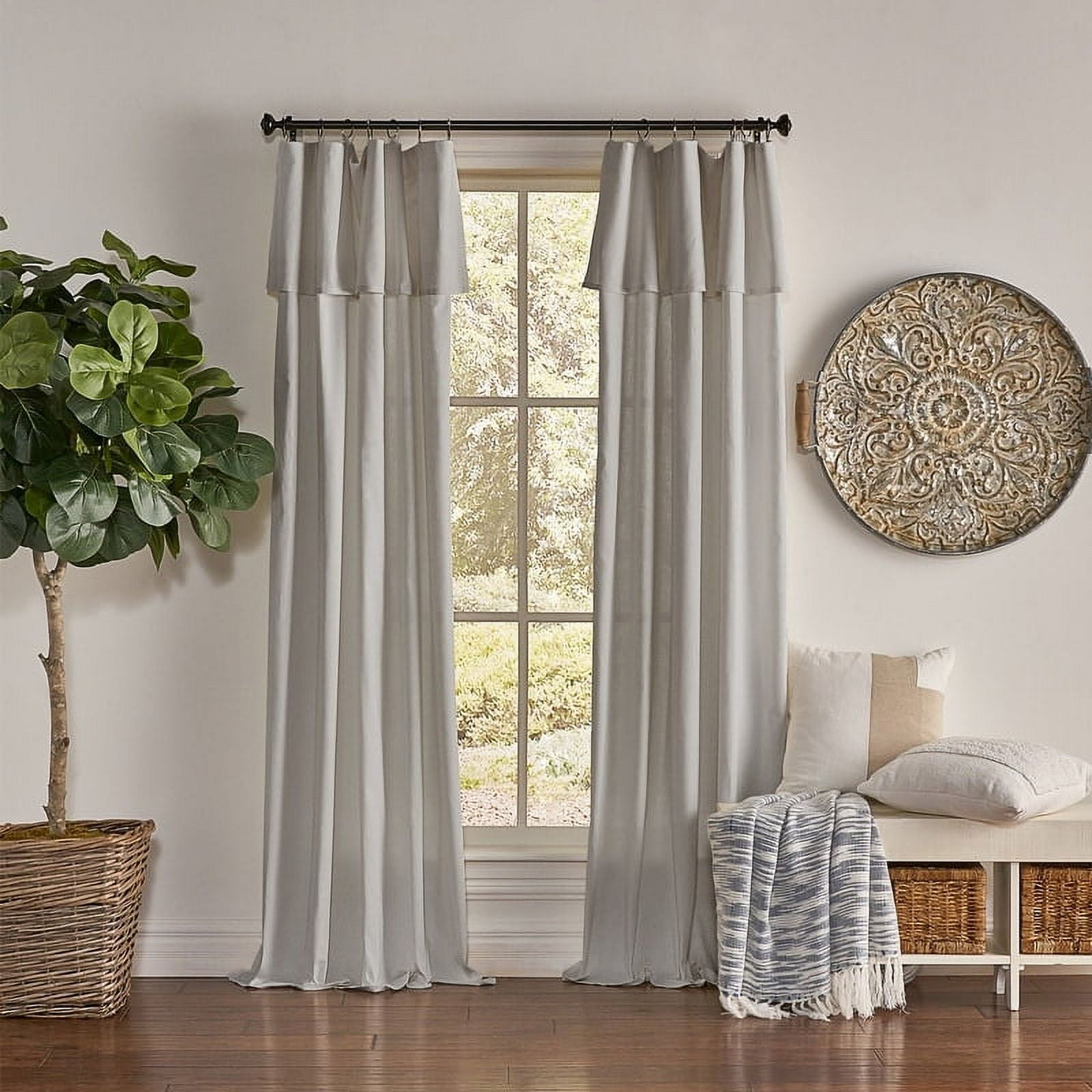 Mercantile Drop Cloth Light Filtering Ring Top Tab Farmhouse Curtain Panel with Valance Grey 108 Inches