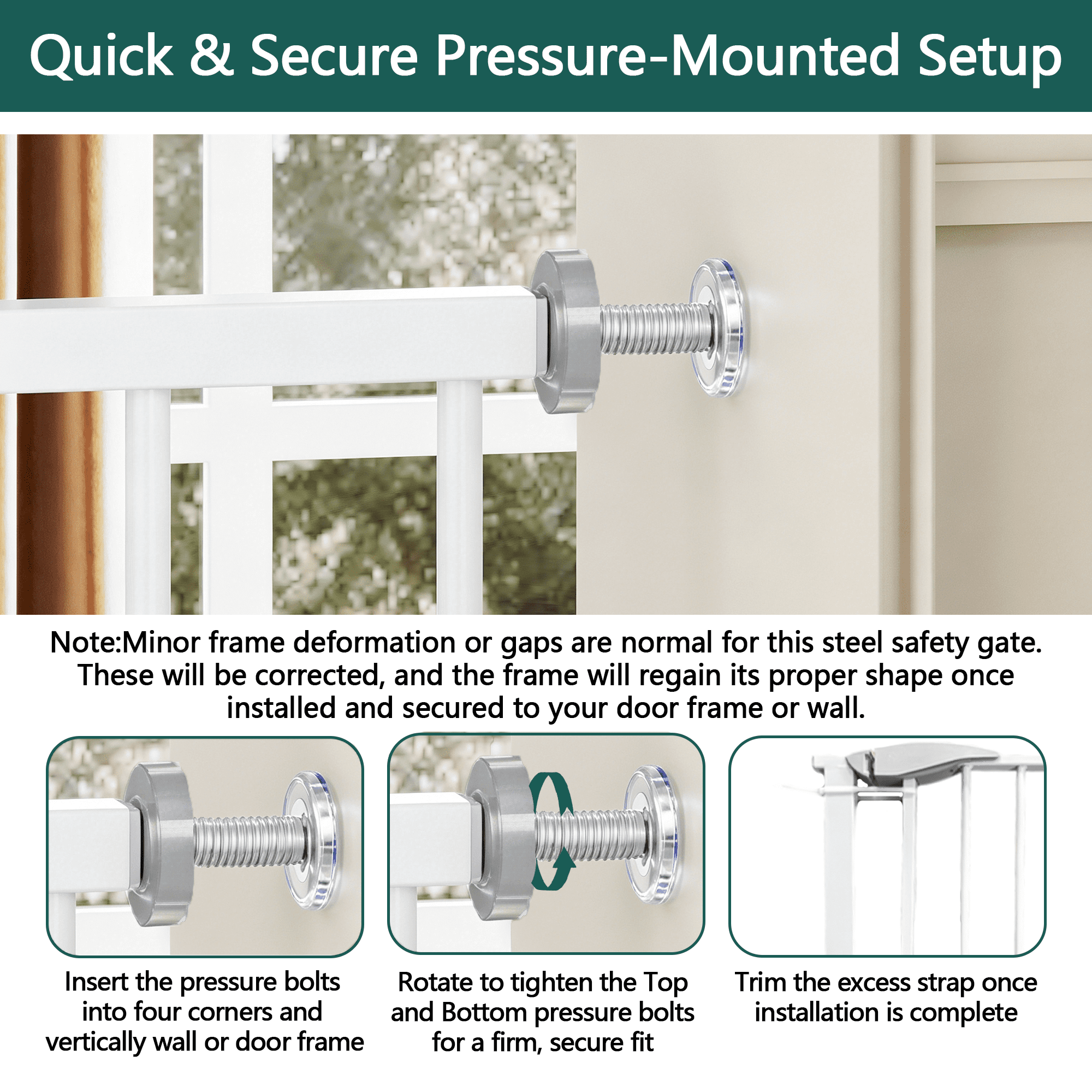 Baby Gates 2-Pack 29.5-44.1 Inch Pressure Mounted for Stairs and Doorways, Safety Gates and Pet Gates for Kids and Dogs with Walk-Through Design, White