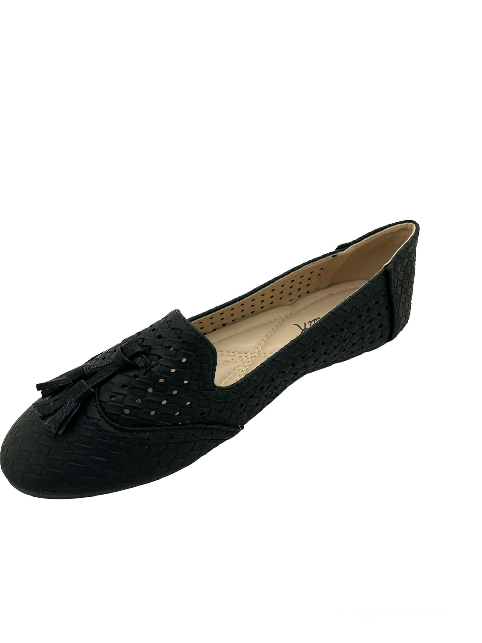 Victoria K Women's Weaved Texture Zipper Design Strap Buckle Ballerina Flats