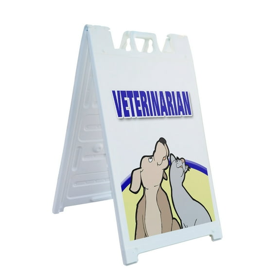 A-frame Sidewalk Veterinarian 24" x 36" Double Sided A-Frame Sidewalk Sign, Includes 2 Plastic Inserts | Foldable Portable White Signicade Sandwich Board Signs