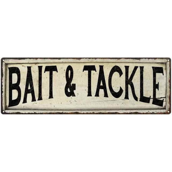 BAIT & TACKLE Farmhouse Style Wood Look Sign Gift 6x18 Metal Decor 206180028082