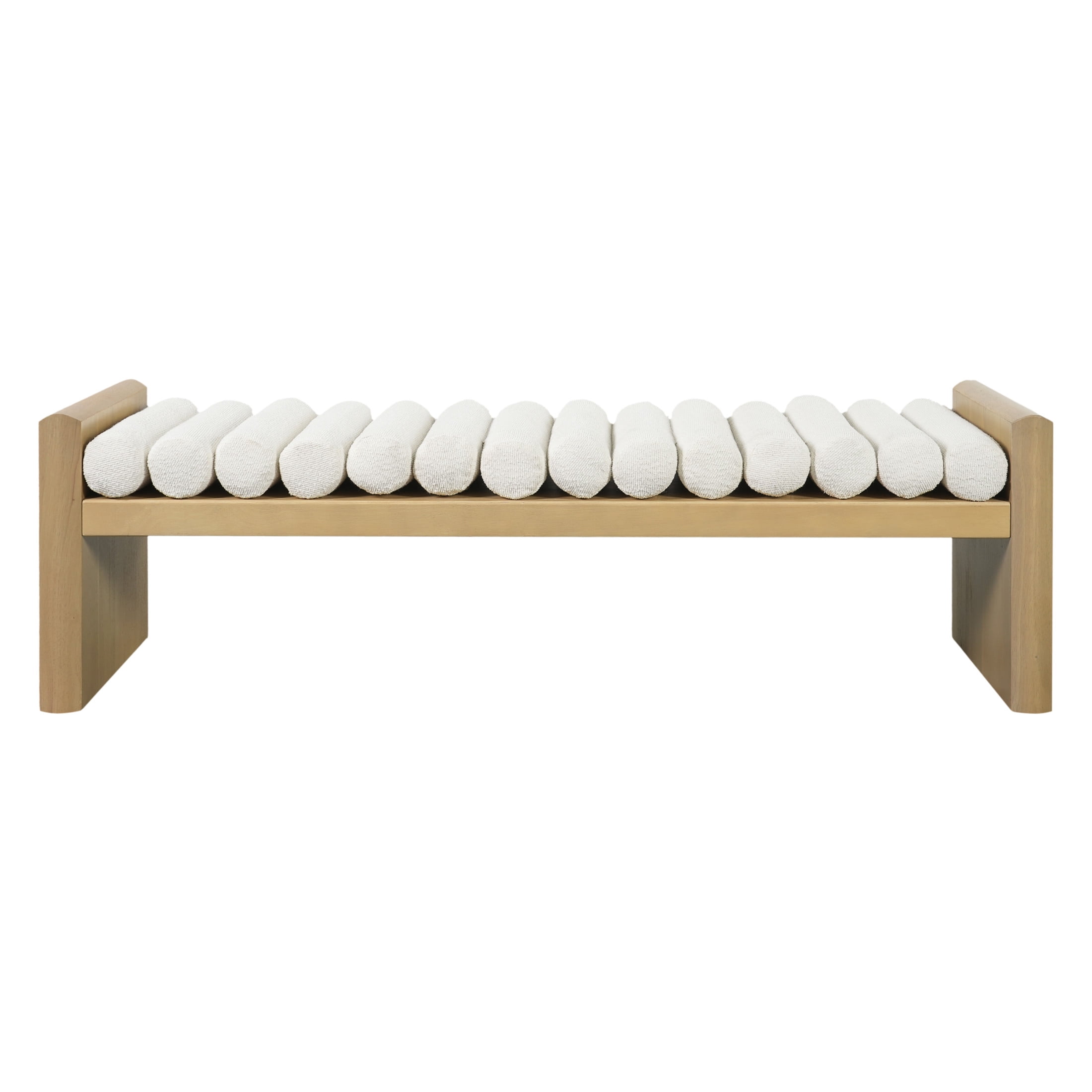 Christopher Knight Home 62.8" Modern Chenille Ottoman Bench with Rolled Cushions, Wood Frame, Natural