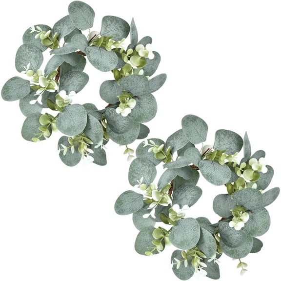 2/4 Pcs Eucalyptus Faux Kitchen Cabinet Artificial Greenery Farmhouse Wreath for Door Wall Window Decor, 9Inch/PC