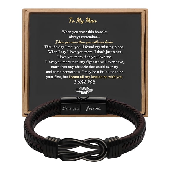 DESIGNICE Stainless Steel Leather Bracelet Magnetic Clasp Knot Bracelet for Men Fashion Wristband Jewelry Gift for Husband Boyfriend Father Son
