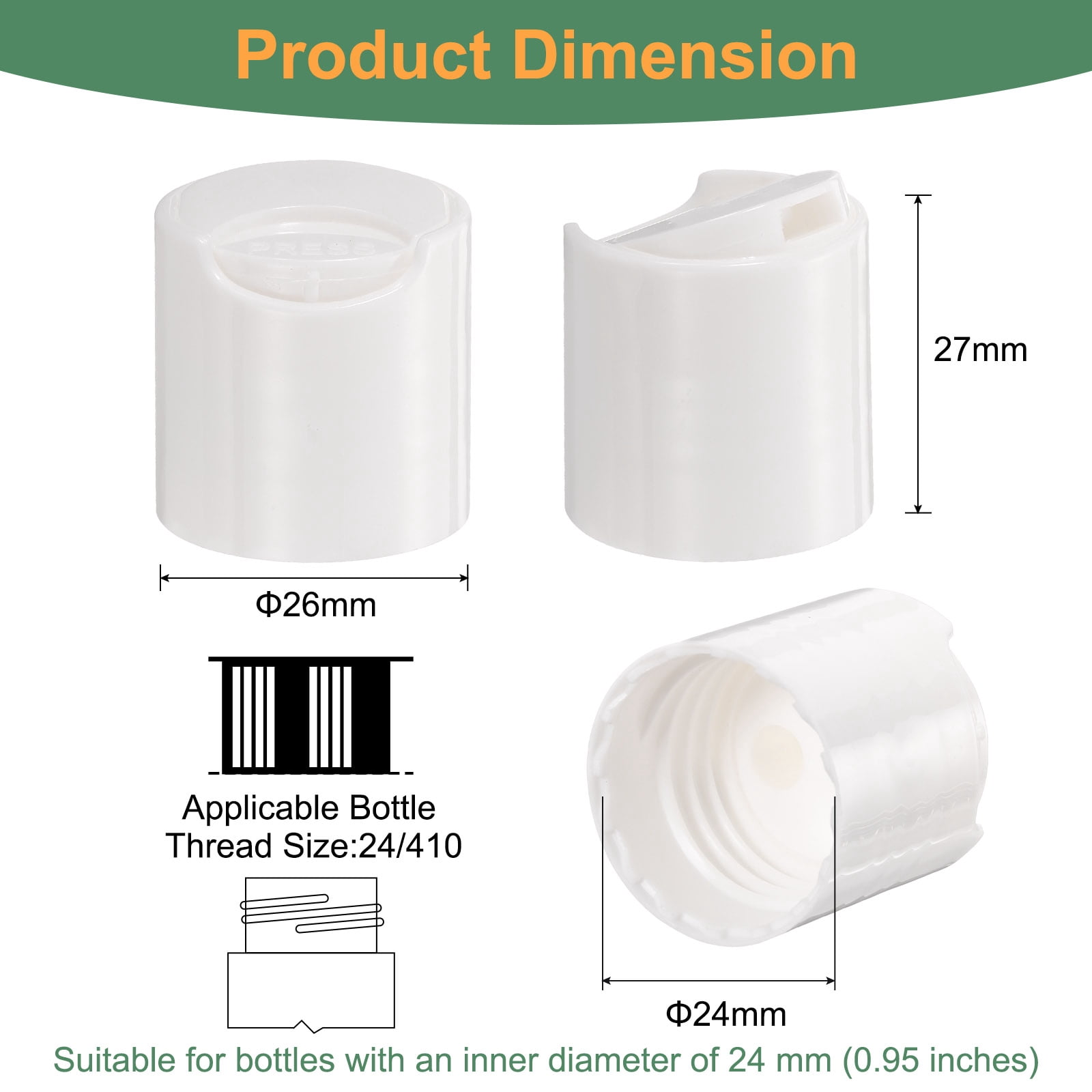 Unique Bargains Disc Top Caps Replacement Press Caps Lids for Squeeze Bottles 24/410 White