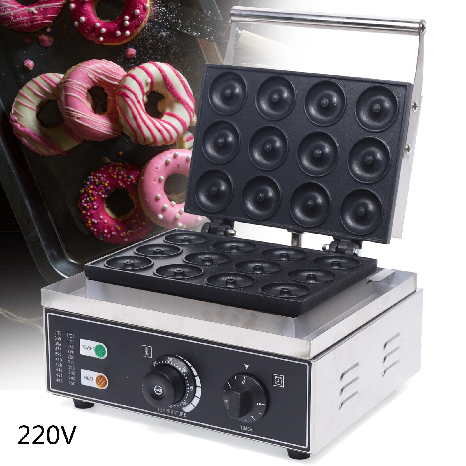 FETCOI Mini Round 12 Grid Commercial Electric Doughnuts Donut Maker Baker  Machine