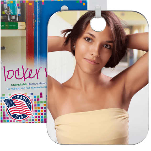 The Shave Well Company Unbreakable Locker Mirror with Adhesive Hook, Fog-Resistant Mirror, Undistorted Reflection