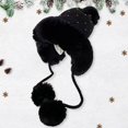 thumbnail image 3 of Yuanlong Womans Beanies Fluffy Knitted Solid Color Beanie Hats With Pom Pom Design Winter Windproof Thermal Earflap Cap, 3 of 4