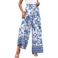 thumbnail image 3 of Women Casual Elastic Drawstring Floral Print Wide Leg Maxi Pants with Pockets Blue XL, 3 of 8