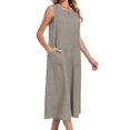 thumbnail image 6 of Laqbezok Women's Sleeveless Cotton Linen Dress, Casual Round Neck Loose Fit Midi Sundress with Pockets, Boho A-Line Tank Gown, 6 of 8
