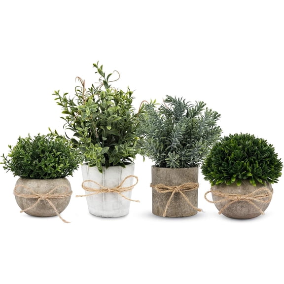 4 Pack Small Fake Plants in White Pulp Pot for Home Decor, Artificial Plants Indoor, Small Faux Plants Indoor for Bathroom Bedroom Kitchen Office Farmhouse Room Shelf Decor