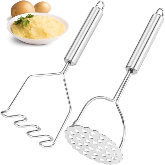 2Pcs Potato Masher, Stainless Steel Integrated Kitchen Tool Food Masher, Wire Masher Versatile Masher for Potatoes, Avocados, Beans, Fruit & Vegetables