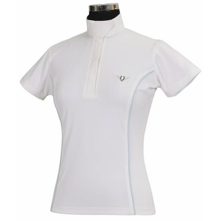 Tuffrider Ladies Show Shirt - TuffRider Ladies Kirby Kwik Dry Short Sleeve Show Shirt - White w/Glacier Blue - X - Large
