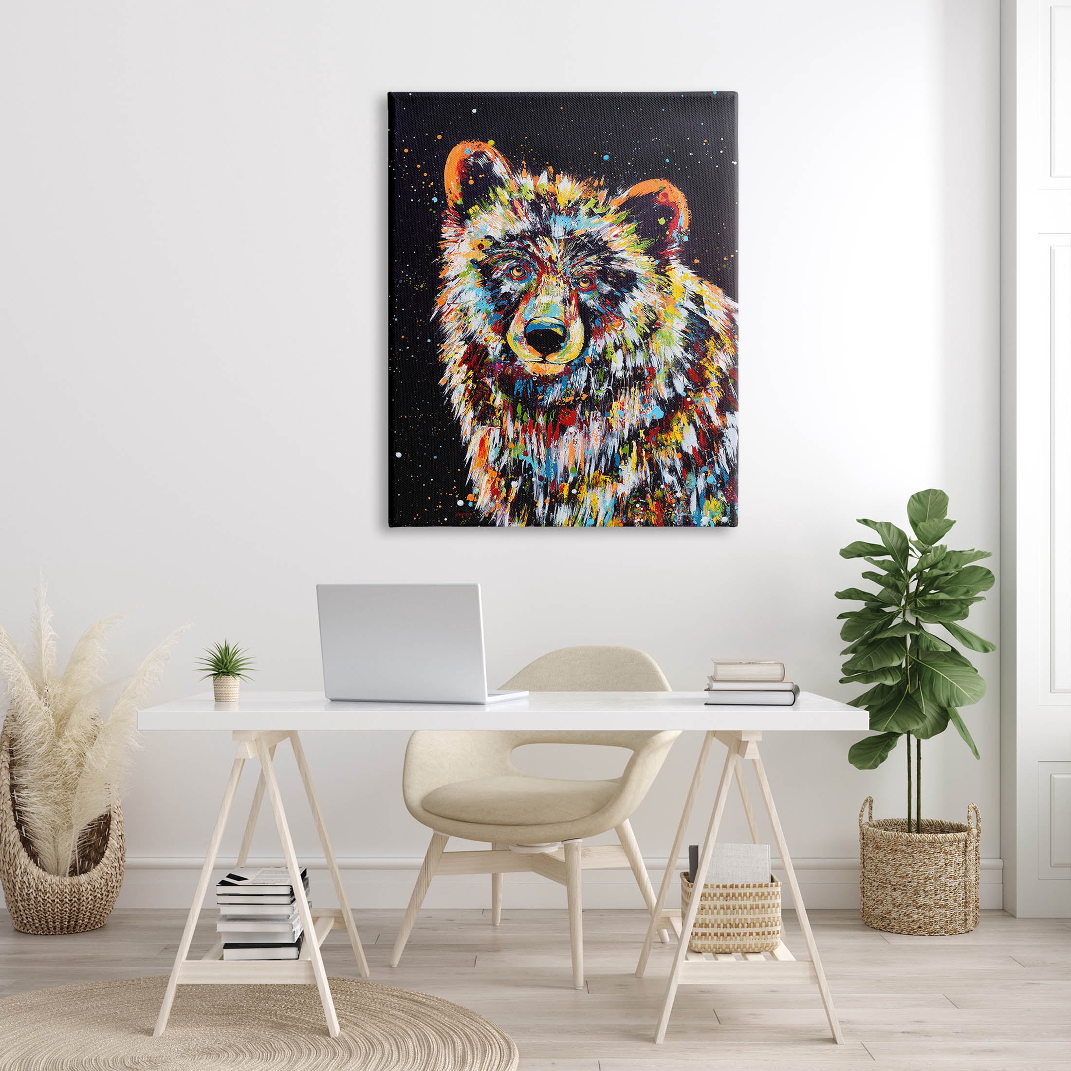Modern Bear Urban Strokes Animals & Insects Painting Gallery Wrapped Canvas Print Wall Art