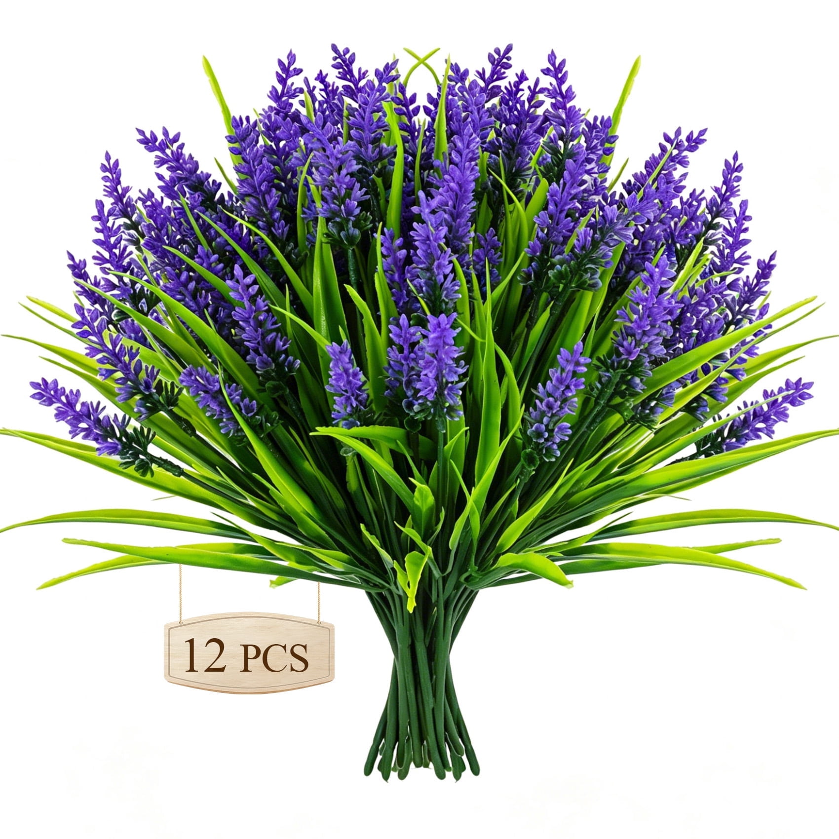 Artificial Lavender Flowers 12 Bundles Fake Plants for Outdoor Patio Garden Decor 15 Inch Faux Monkey Grass for Porch Indoor -Purple