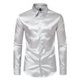 thumbnail image 2 of yillto Men Satin Shirts Long Sleeve Dress Shirt Wedding Prom Button down Slim Fitting Tshirts Tops, 2 of 7