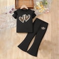 thumbnail image 2 of Gvdentm Toddler Girl Clothes Short Sleeve Valentines Heart Print Graphic Top + Flare Leg Pants(Black,4-5 Years), 2 of 4