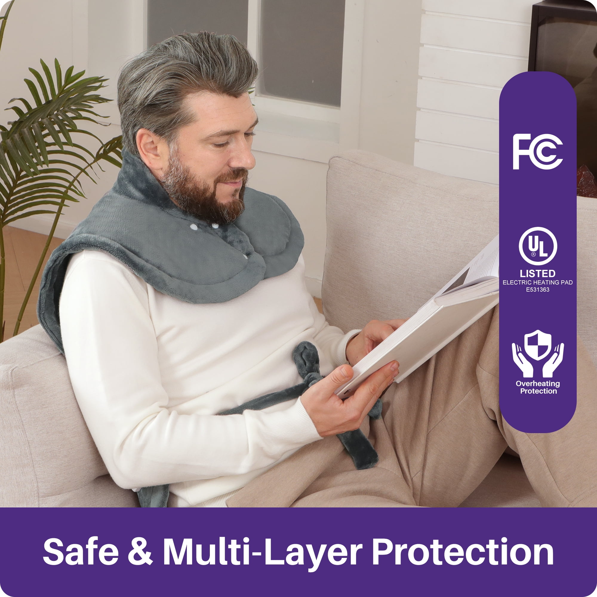 KEKOY Heating Pad for Back and Shoulder Pain Relief, Extra Large Electric Heat Pad 24"x37", Fast Heating for Neck , Auto Shut-off & Machine Washable, Gray