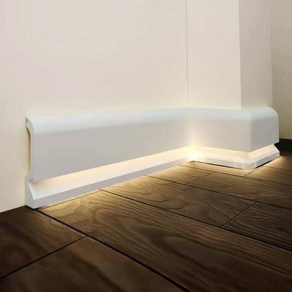 TUALCA 7-Piece 94.5″ (55.12 ft) LED Baseboard Molding with Duct Kit for Seamless Ambient Home Accent Lighting | Waterproof Channel for Easy LED Strip Installation (Baseboard MOLDING with LED Duct)