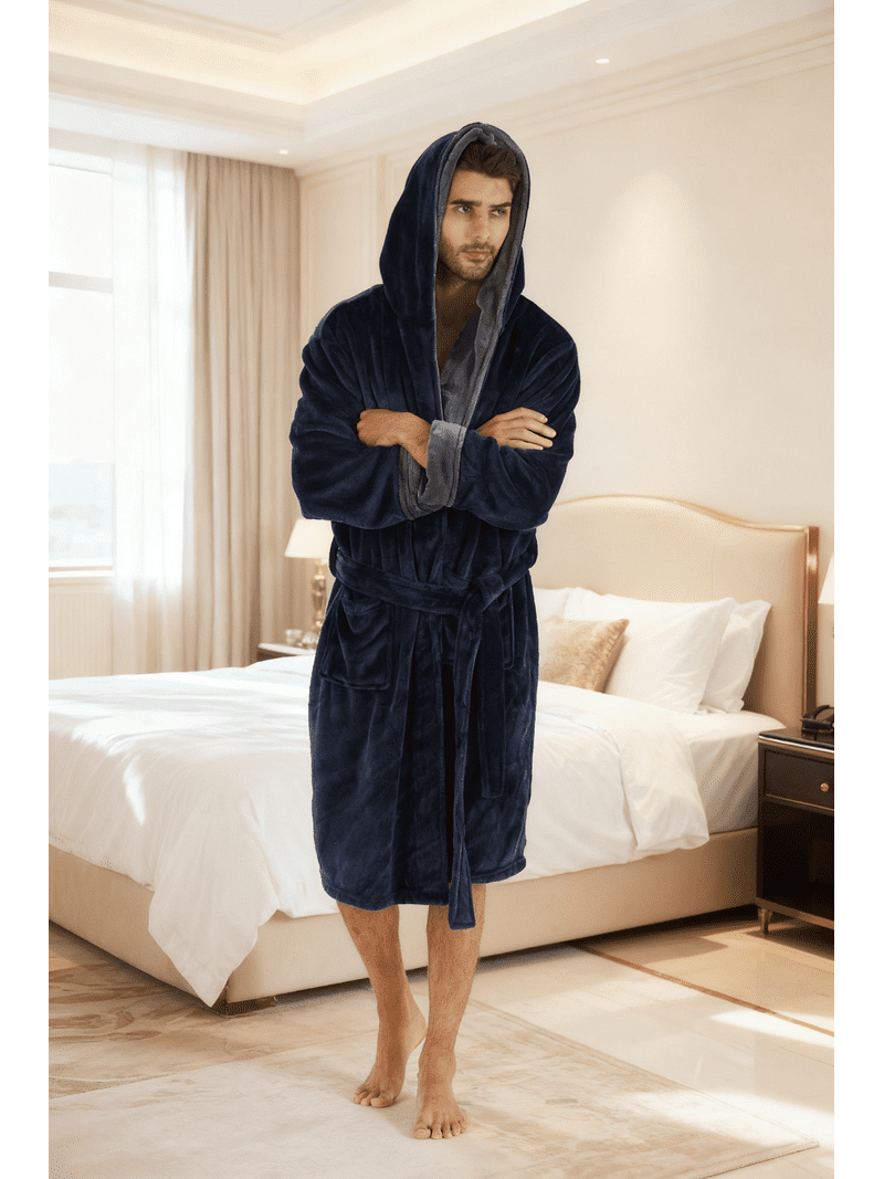Lollipie Mens Hooded Bathrobe Lightweight Warm Long Style Plush