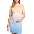 thumbnail image 3 of THDHVS Maternity Dress Summer,Maternity Dress for Baby Shower,Woman' Fashion Print Pleated Maternity Skirt Short Sleeve Round Neck Mid Calf Dress Beige L, 3 of 7