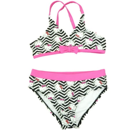 Hello Kitty Slim Pouch - Hello Kitty Girls Black White Chevron Swimming Suit Swim Bathing Suit 2 PC