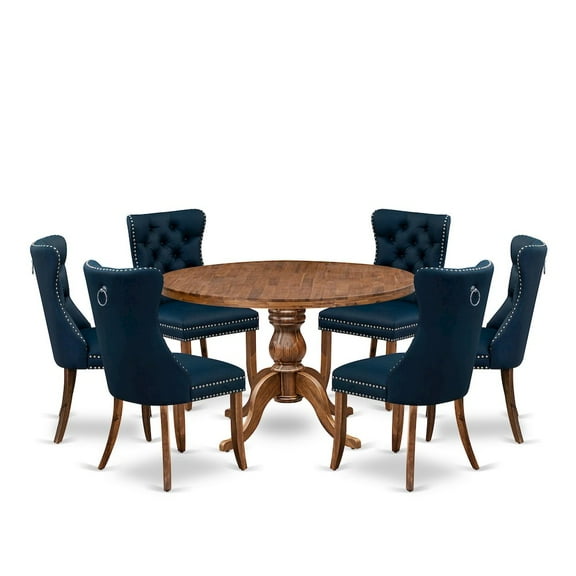 Luxe by East West Furniture 7-Piece Dining Set In Navy Blue Color
