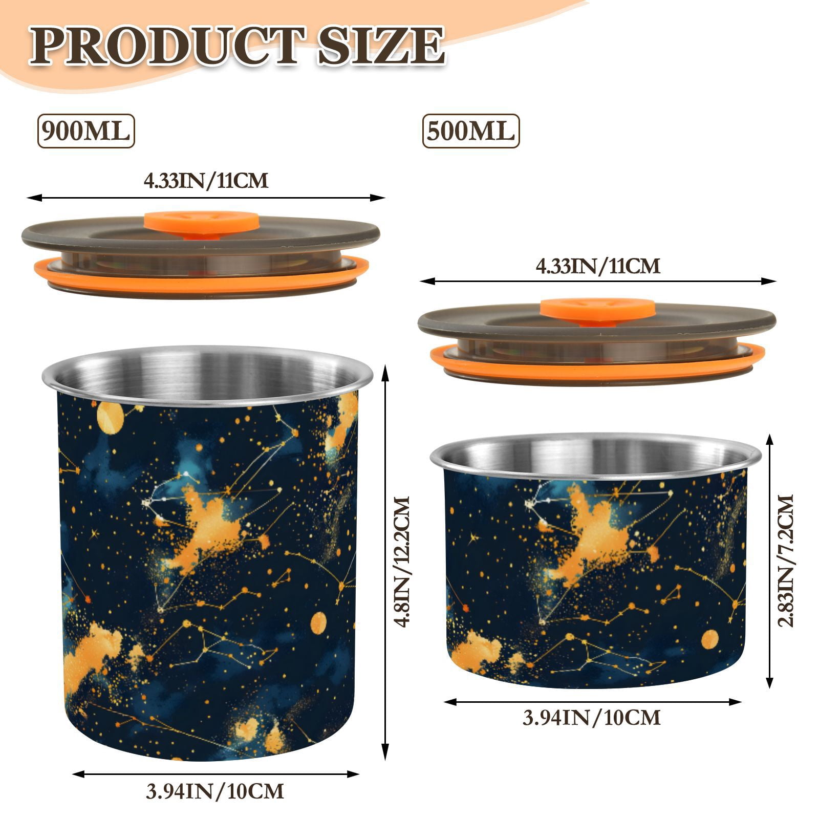 Constellation Starry Sky Airtight Coffee Bean Canister 30oz Food Storage Containers with Lids For Gournd, Tea, Sugar, Flour, Rice, Cereal, Candy Cookie Jar