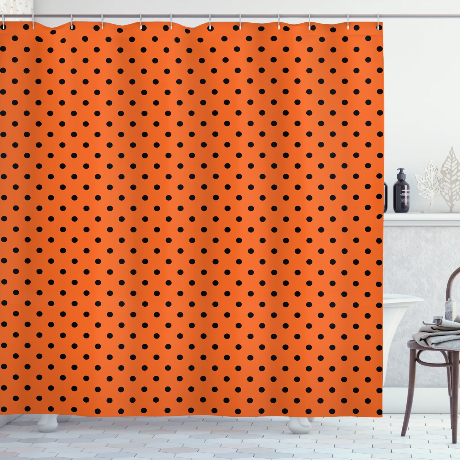 Orange and black shower cheap curtain