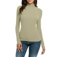 thumbnail image 1 of Baberdicy Hauts pour Femmes Décontractés à Manches Longues Col Montant Blouse Ajustée Extensible T-Shirts Grande Taille pour Femmes Kaki, 1 of 1