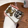 thumbnail image 1 of Quicksand Cartoon Bear Case For iPhone 16 15 14 13 12 11 Pro Max Plus Lens Protection Clear Butterfly Shockproof Plating Cover GoldBear For iPhone 13, 1 of 6