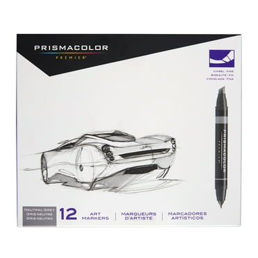 Prismacolor Premier Double-Ended Art Marker Set, Chisel-Fine, 12-Colors, Neutral Gray