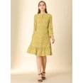 thumbnail image 3 of Vestido A Media Pierna De Leopardo Con Dobladillo Con Volantes Y Manga Larga En La Parte Delantera Con Cuello Redondo Y Cuello Redondo Para Mujer Amarillo M, 3 of 6