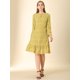 thumbnail image 3 of Vestido A Media Pierna De Leopardo Con Dobladillo Con Volantes Y Manga Larga En La Parte Delantera Con Cuello Redondo Y Cuello Redondo Para Mujer Amarillo M, 3 of 6
