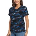 thumbnail image 2 of Vsdgher Blue Sports Car Women Shirts V Neck Short Sleeve Tops T-Shirt Basic Tees, S to 3XL3X-Large, 2 of 5