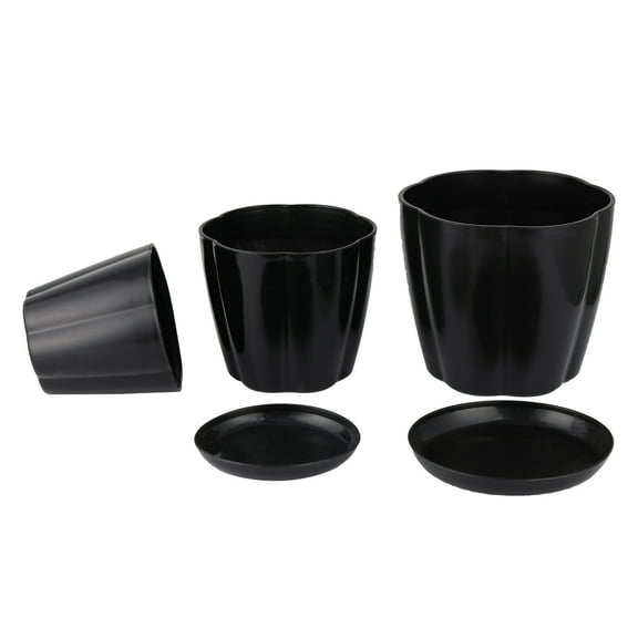 3 Pack Plant Pots, 4.5/5/6.5 inches Plastic Planters with Drainage Hole and Tray, Plants Not Included, Black