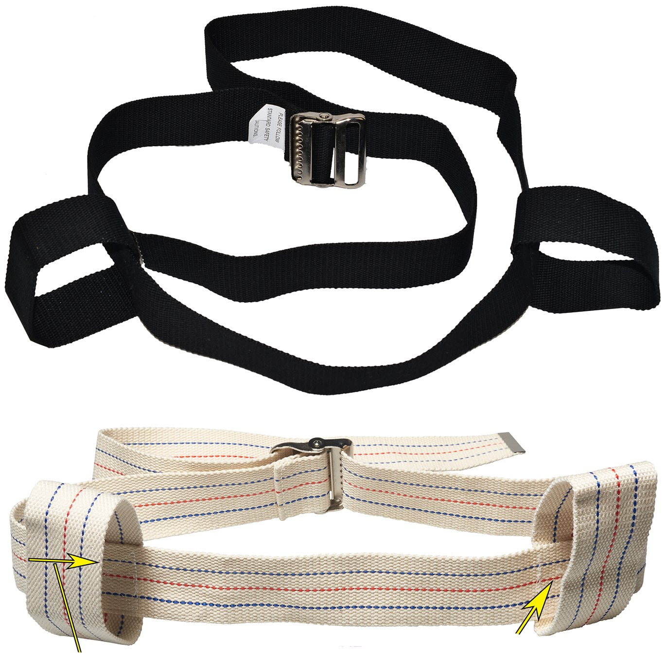 Black 72 inches Physical Therapy Gait Belt with 2 Looped Handles and